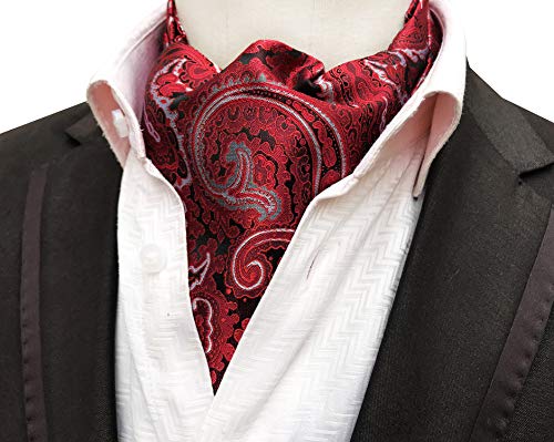 MENDENG Men's Red Grey Paisley Woven Silk Cravat Necktie Scarf Formal Ascot Ties
