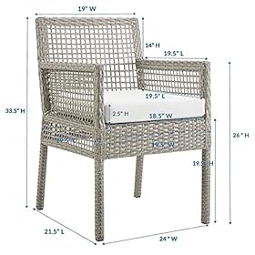 Modway Aura Wicker Rattan Outdoor Patio Dining Arm Chair with Cushion in Gray White 51SvCpBFsQL. SS280