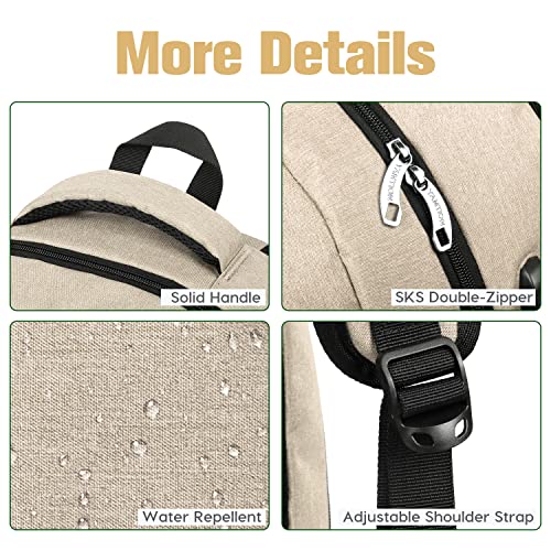 Miniatura 4 de Yamtion - Mochila Escolar Con Puerto Usb Para Computadora Portátil, Universidad, Viaje, Oficina, Adolescentes, Color Beige