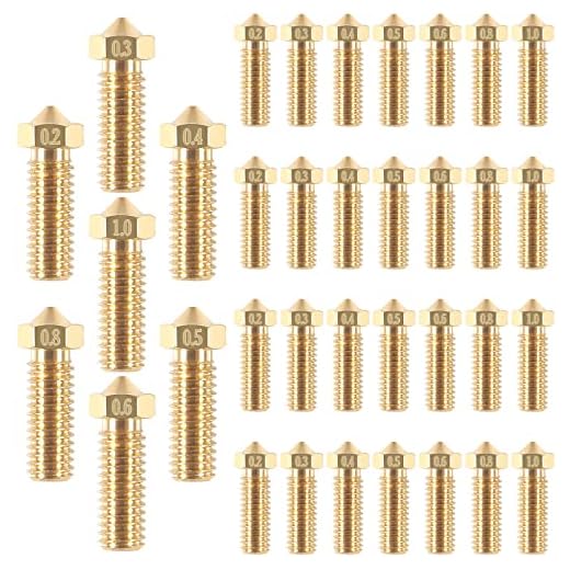 AITIAO 35Pcs Brass Volcano Nozzle Kit 0.2mm 0.3mm 0.4mm 0.5mm 0.6mm 0.8mm 1.0mm 3D Printer Nozzles Extra Extruder Nozzles M6 Thread 0.4mm Volcano Nozzle for 1.75mm Filament 3D Printer Parts