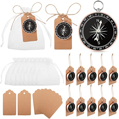 TaoBary 60 Pcs Compasses Gifts Wedding Party Favors Set 2026 Mini Compass Souvenir Nautical with Kraft Tags and Organza Bag for Guests Birthday Nautical Travel Party Souvenir Gift(Rose Gold)