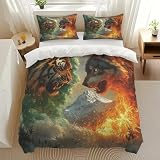 UQGXUQYB Tiger Vs Wolf Bedding Comforter Sets Bedding Set 3 Pieces (1 Duvet Cover 2 Pillowcases) with Zipper Closure Lightweight