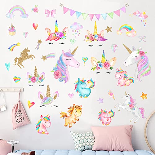 Pinenjoy Colorful Unicorn Wall Decal Cute Rainbow Wall Sticker 48X31Inch Removable Vinyl Cartoon Wall Clings For Girl Bedroom Living Room Door Nursery Birthday Theme Party Decoration #TOP7