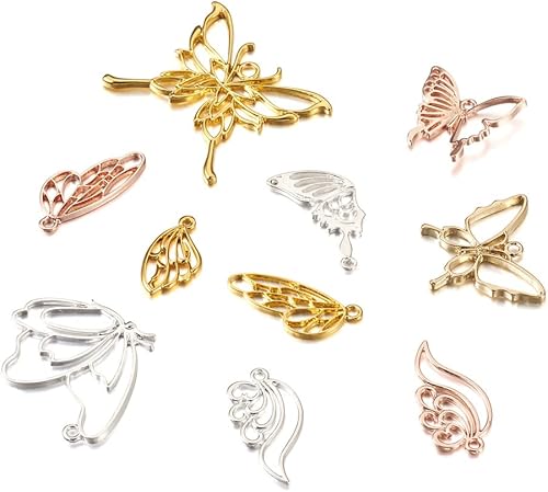 Vista 182 de Dijes de bisel de espalda abierta de estilo surtido, colgantes de marco hueco de metal, dijes de flores prensadas para hacer joyas de resina UV DIY