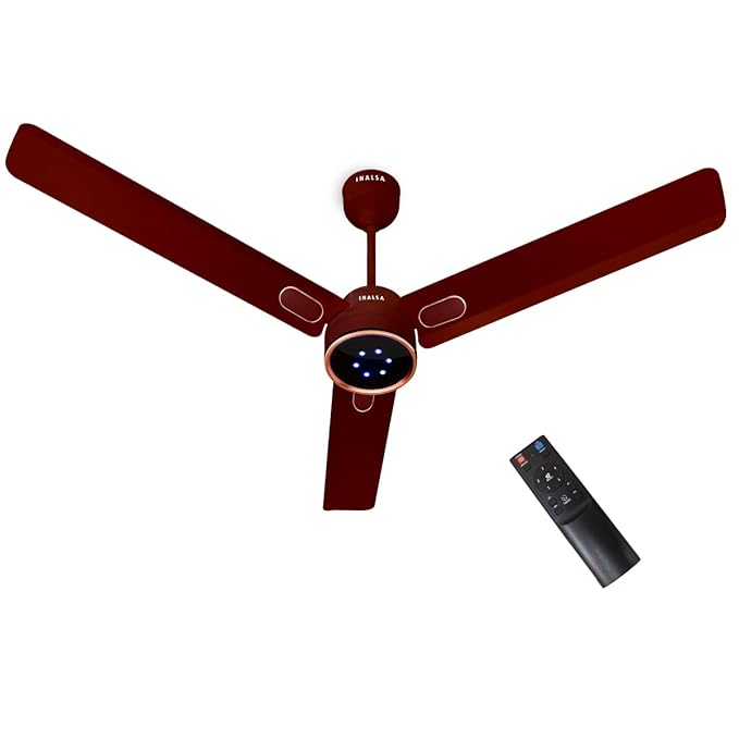 INALSA BLDC Ceiling Fan 1200mm Aero Swift Luxe|Designer Fan with Remote Control Timer/Boost Mode|BEE 5 Star Rated Energy Efficient|Low Noise|Ultra High Speed|LED Indicator|3 Yr Warranty on Motor,Brown