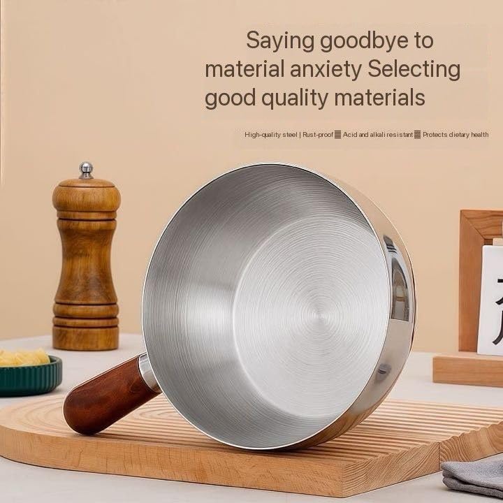 Image of Mini Oil pan for Home, Stainless Steel Tadka Pan with Wooden Handle | Heavy Base Small Saucepan for Tempering, Melting Butter, Heating Milk & Cooking | Gas & Induction Compatible (Pack of 1)