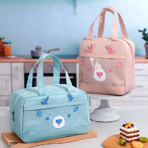 Image of CoolKraft Lunch Bag for School Kids, Girls, Cute Animal Design Bag, Lunch Bag for Office Women Travel Picnic Bag, Insulated Portable Tiffin Bag 29 x 18.5 x 14 cm (Reindeer Sky Blue)