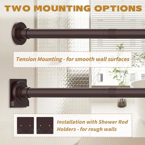 Image of Thestoa Bronze Shower Curtain Rod Adjustable 30-80 inch with Holder, Anti-Rust Shower Rod & Spring Tension Shower Rod No Drill, Shower Curtain Rod for Bathroom Tension Rod