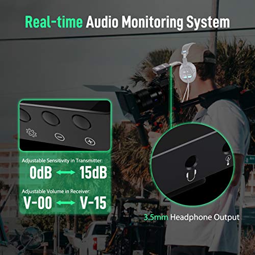 Moman Connects C1 Professional-Wireless-Lavalier-Microphone-System 36 Channels UHF 1 Transmitter with 1 Receiver 70m/229.66ft OLED Screen for DSLR/Mirrorless Camera/Smartphone/Camcorder/Audio Recorder