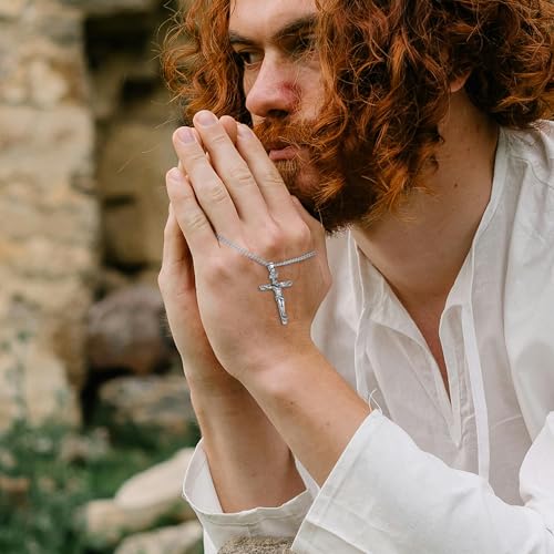 925 Sterling Silver Crucifix Necklace, Jesus Cross Necklace for Men, Christian Jewelry for Men Women, Protection Amulet Pendant2