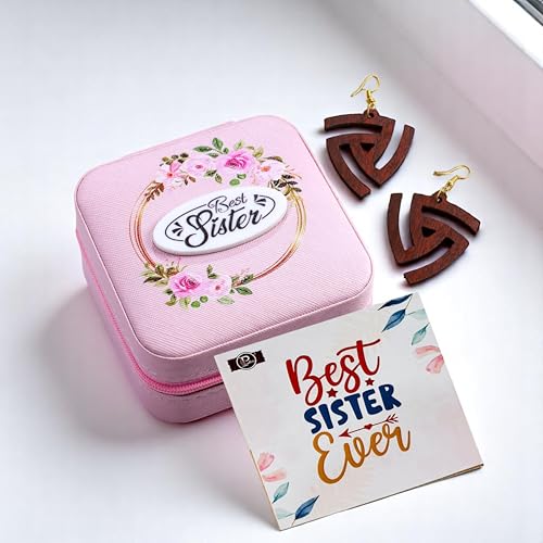 Image of P Arts Faux Leather Jewellery Organiser Box, Small Jewellery Box Organiser For Ring, Pendant, Earring, Necklace, Bracelet Jewellery Box For Women with Wooden Earrings for Women, Pink 4x4 Inch