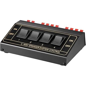 Goobay 11934 4-Way Speaker Switch Box / Switch for 4 Speaker Pairs / 8 Boxes Speaker Switch / Speaker Cable Spring Clamps / Stereo Audio Switch / Black