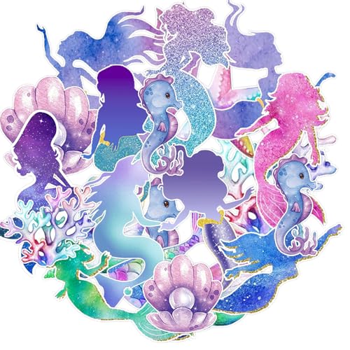 192Pcs Mermaid Ocean Stickers Mermaid Party Decorations Favors Ocean Animals Stickers Mermaids Baby Shower Supplies Vinyl Waterproof Sea Stickers for Water Bottles Laptop Computer Phone