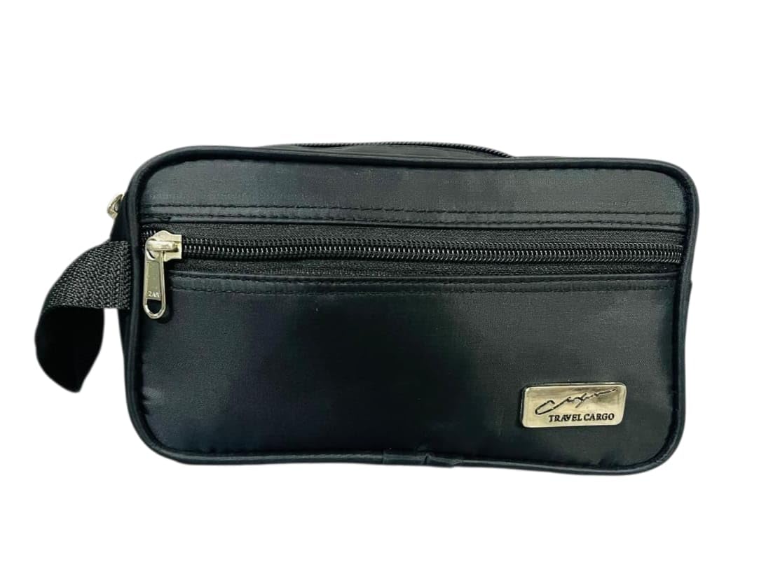 Nylon synthetic foam leather Small wrist Pouch and Shaving Kit sling bag – Compact Travel Bag with Wrist Strap, Zippered Compartment for Grooming, Accessories & Everyday Essentials. (Black)-image-44