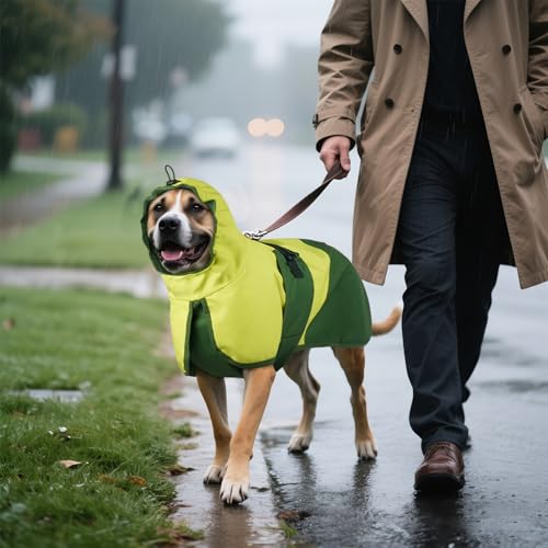 Image of BRKURLEG Dog Raincoat, Waterproof Rain Jacket with Hood, Green, XXL | Adjustable Windproof Rainproof Jacket with Leash Hole, Reflective Breathable Rain Coat Poncho, for Small to Large Dogs