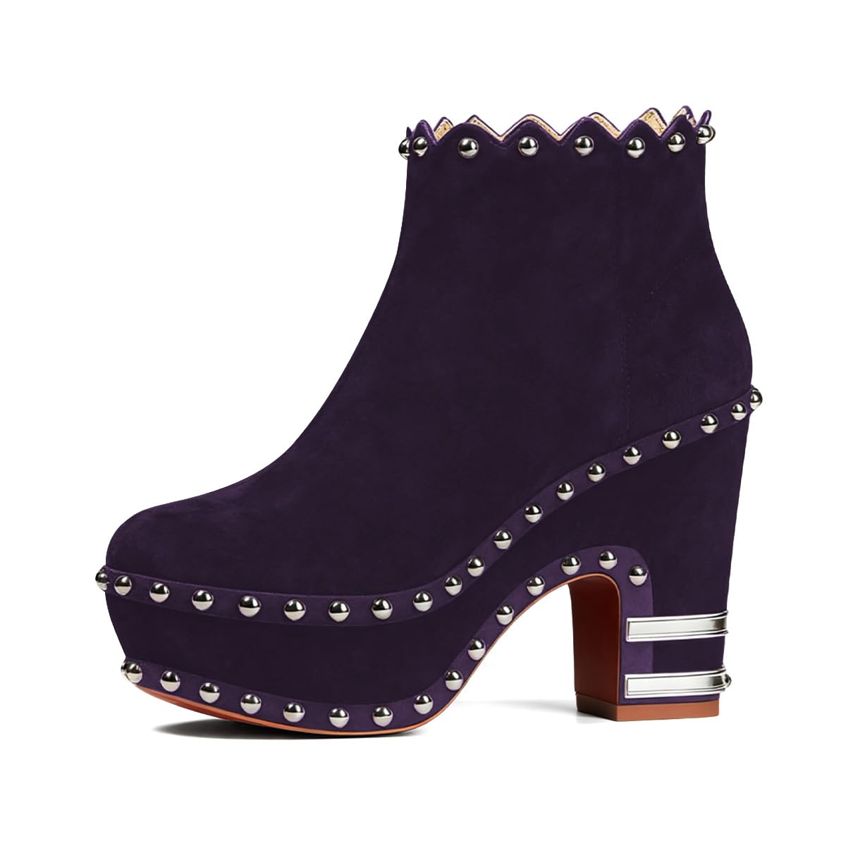 miss left Women Unique Round Toe Platform Chunky High Heel Ankle Boots Studded Rivets Side Zipper Booties Chic