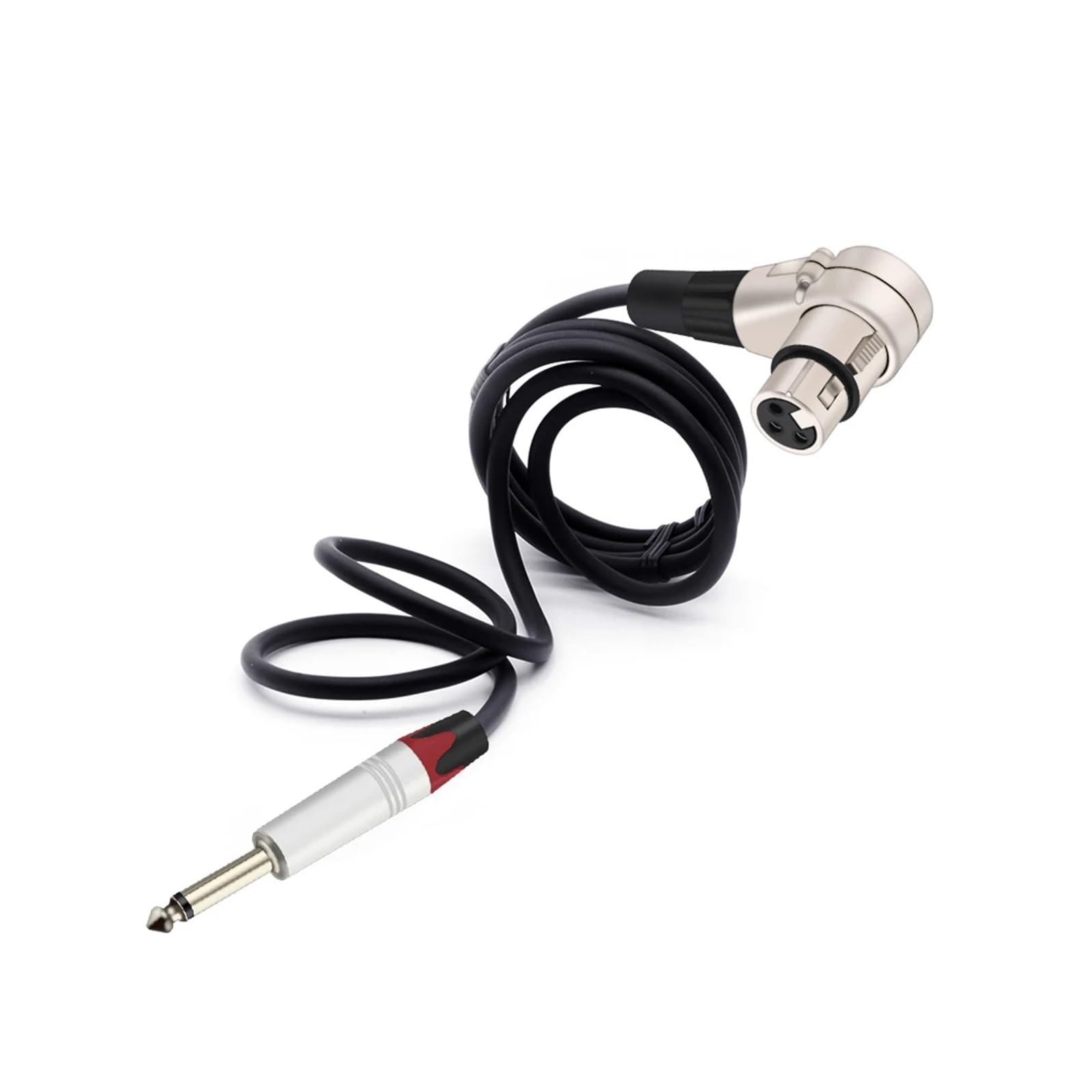 Jack mono in alluminio da 6,35 mm a connettore XLR a 3 pin Cavo audio curvo multidirezionale ad angolo retto 90 gradi Femmina for microfono(Silver Red,15M)