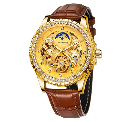 Montre mécanique rétro homme avec phase de lune style luxe