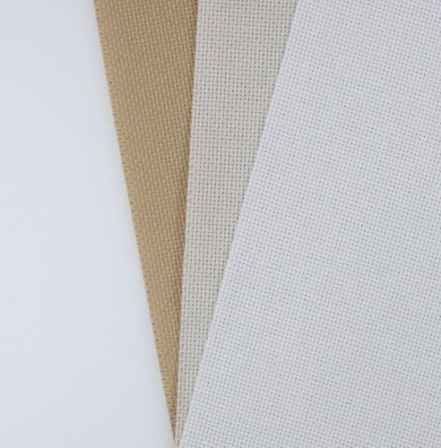 Image of KCS 3 pc of 15 inch x 18 inch(38cmx45cm) Counted Cross Stitch Cotton Aida Cloth Needlework Rolled Fabric Box,18CT,Khaki+Pearl Grey+White