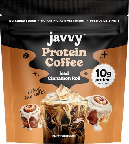 Image of Javvy Protein Coffee for Cold Brew & Iced Coffee, Cinnamon Roll V3 | 10g Whey Protein, 100% Natural Cold Brew, Zero Artificial Flavors & Sweeteners, 80mg Caffeine, No Added Sugar