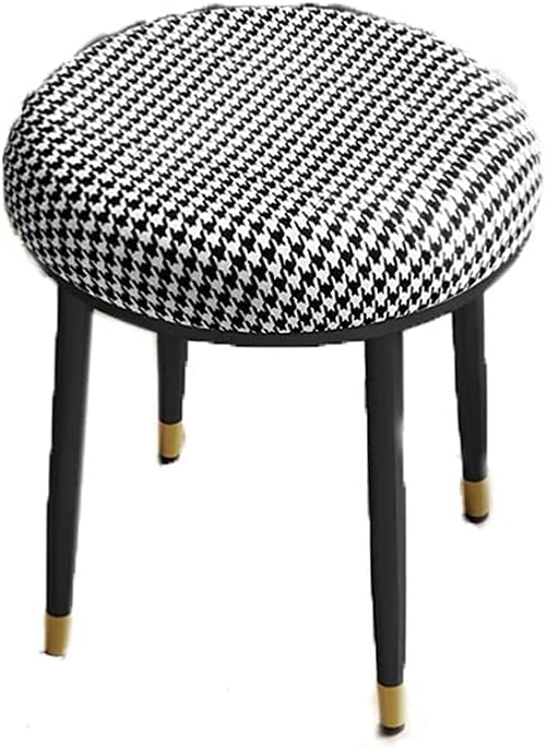 Minimalist Fashion Creative Light Dressing Table Stool Round Stool Stackable Dining Table Stool High Stool for Bedroom Living Room/Diningcasual/Grid Color