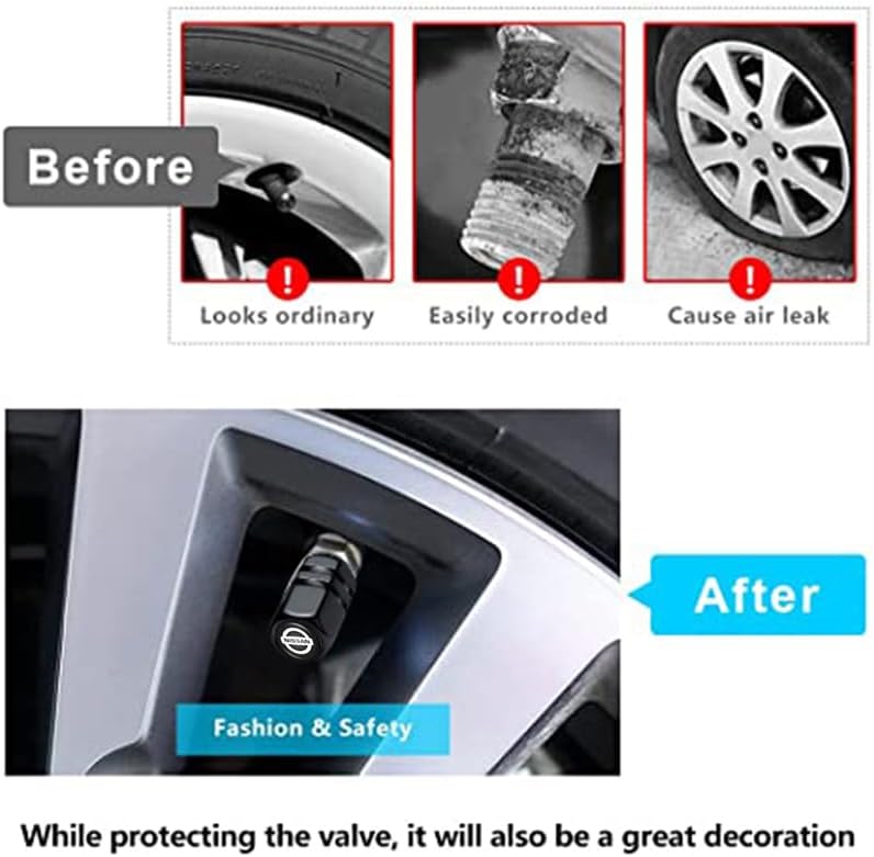Miniatura 7 de Combo de tapas de válvula de neumáticos de coche y llavero de coche para Nissan Qashqai Versa Sentra Altima Rogue Murano Frontier Pathfinder Titan,