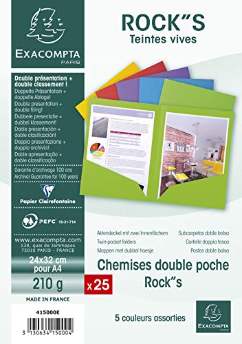 Exacompta 415000E - Lote de 25 Subcarpetas Dobles Rock'S 210 con Solapas Inferiores, Colores Surtidos
