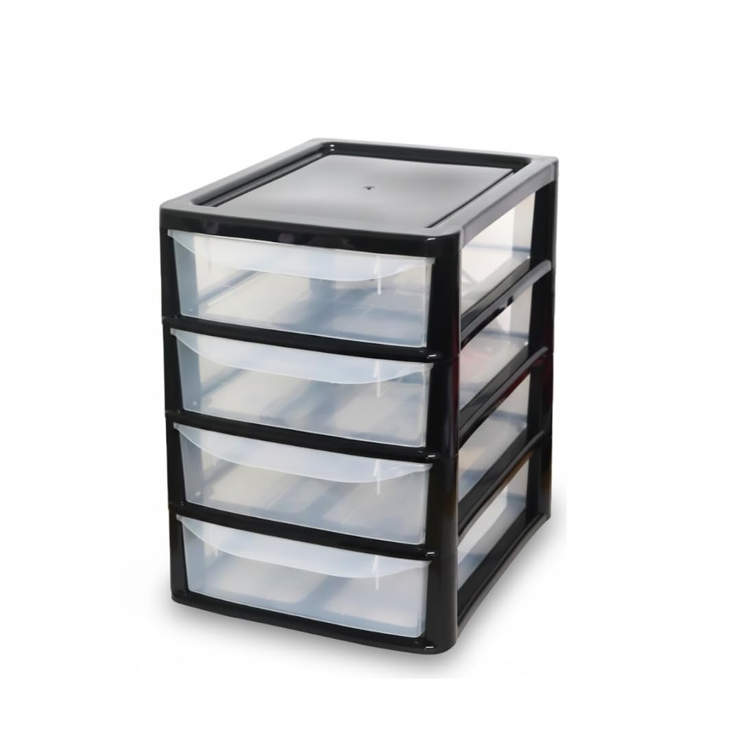 Khanary Plastic Storage Drawer A4 Medium Storage Box Multipurpose Office Desktop Tabletop Counter School Bedroom Garage Kids Room Clear Black & Silver (Black Clear, A4 4 Tier Small Black Clear) — image 1