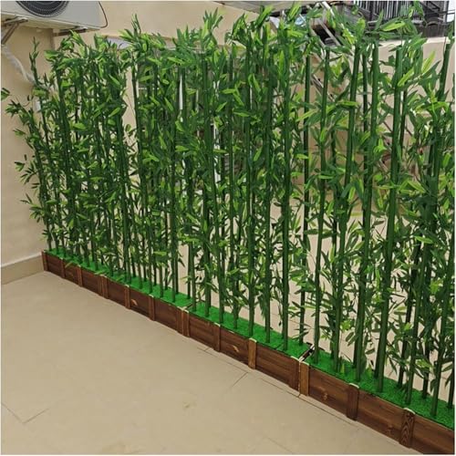 SAFWELAU Pantalla de plástico Bambu Planta plantas verdes de simulación, Árboles falsos independientes con maceta de madera, 200 cm 180 cm 150 cm 100 cm de alto Pared verde del divisor de ambiente int