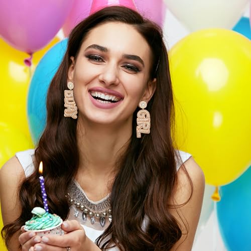 Beaded Birthday Earrings Cake Happy Birthday Earrings Handmade Drop Dangle Earrings Celebration Birthday Party Jewelry 6