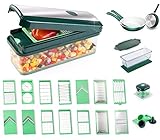 Genius Nicer Dicer Exclusive Gemüseschneider – 35-tlg | Würfelschneider + Tomatenschneider in einem Set mit 8 Einsätzen + Reibe & Hobel | inkl. Glasschüssel-Set + Pfannen