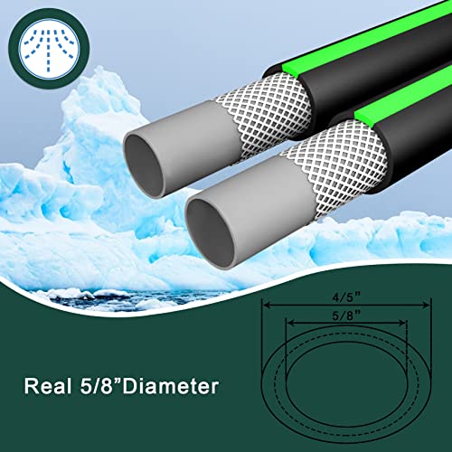 Heavy Duty Garden Hose 5/8" Super Flexible Water Hose With 10 Function Sprayer Nozzle 3/4" Solid Fittings Leakproof Hose 450 Burst Psi Watering Pipe Car Wash (50Ft, Black+Green) #TOP3