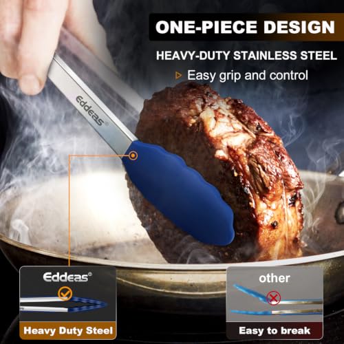 Image of Tongs For Cooking - Kitchen Tong with Silicone Tip 7 inch, 9 inch, 12 inch Blue