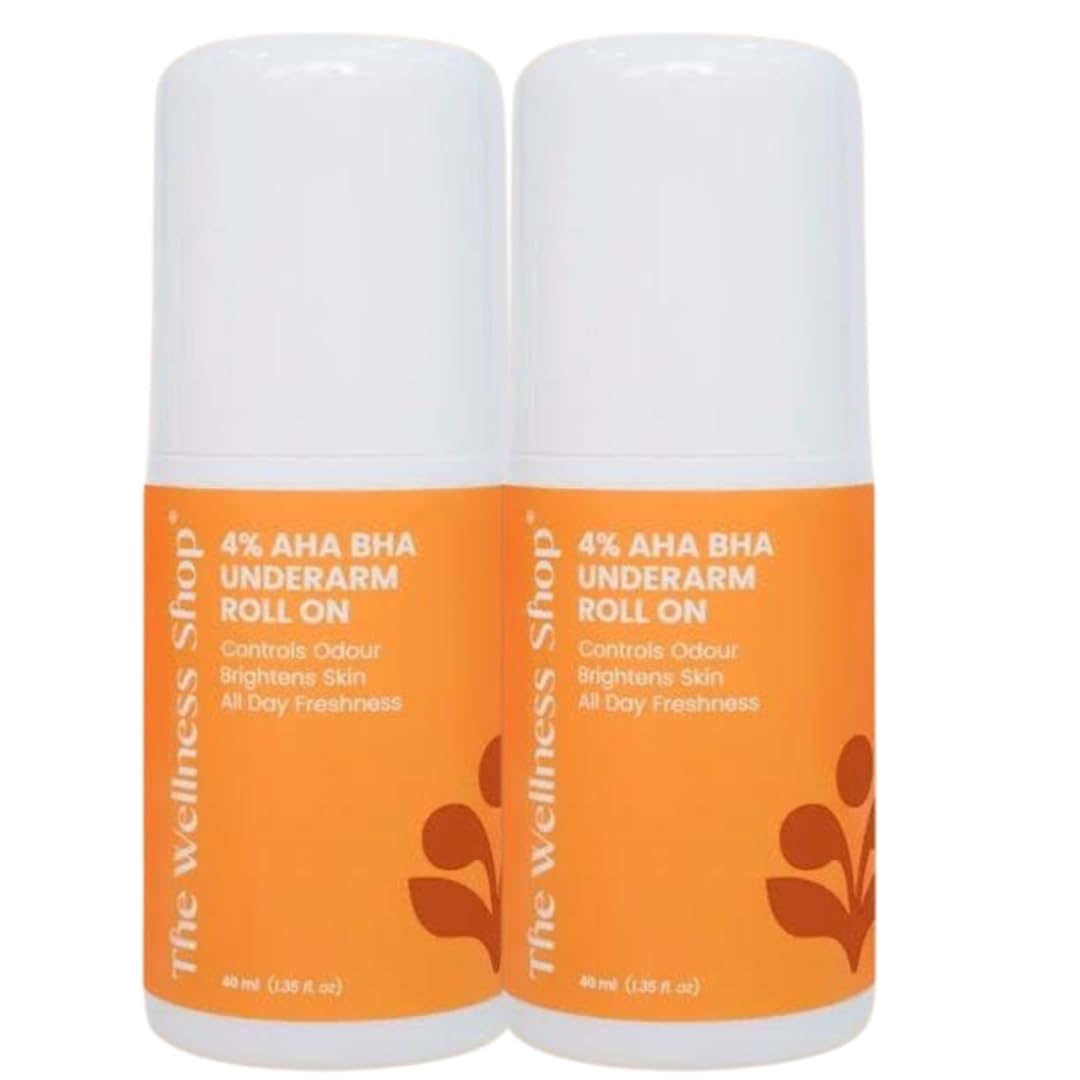 The Wellness Shop Combo 4% AHA BHA Niacinamide Underarm Roll On (40ml) | Fight Bacteria & Body Odour| Men and Women Use | Skin Exfoliating & Brightening Formula Deodorant, Pack of 2-image-29