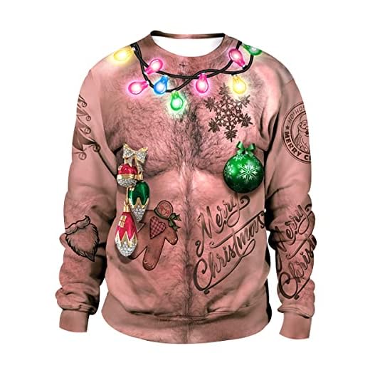 HAXNOHEY Festivo de Navidad Feo Jersey de Navidad 3D Digitales Impresión Cuello Redondo Pulóver Pareja Sudadera Novedad Jersey Navideño Adulto L