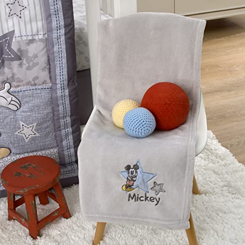 Image of NoJo Disney Mighty Mickey Mouse with Star Applique Grey Super Soft Baby Blanket