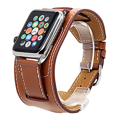 V-MORO Compatible with Apple Watch Band 38mm 40mm Series 4/3/2/1 Cuff Bracelet Leather Band for Apple Watch Series 4,3,2,1, Sport, Replacement for Hermes, Nike+, Edition, (Cuff Bracelet Brown 38mm)