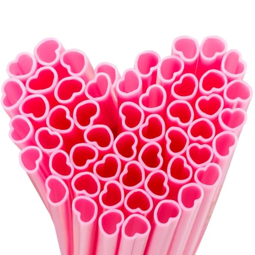 Image of 100pcs Pink Heart Straws Bulk 8mm - Individually Wrapped Straws