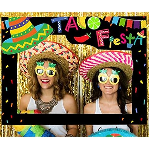 LaVenty Mexican Selfie Frame Props Mexican Photo Booth Props Fiesta Photo Booth Props Cinco De Mayo Selfie frame Fiesta Decorations Mexican Party Decor Cover