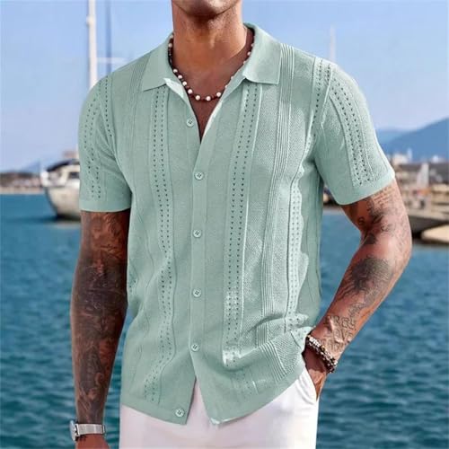 Men’S Slim Fit Hollow Out Textured Knitted Polo Cardigan Short Sleeve Retro Button-Down Top Tee2