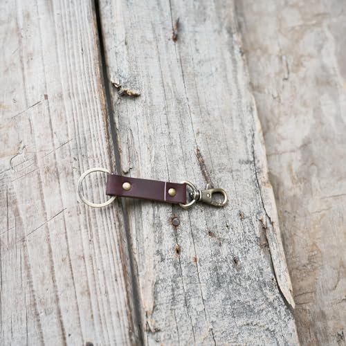 Image of JJNUSA Genuine Leather Keychain Walnut Leather Key Holder Mens Belt Key Chain Ring Fob