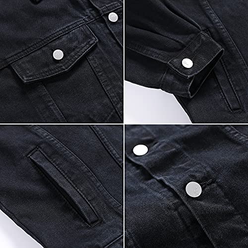 Image of PRIJOUHE Men's Denim Jacket Loose Fit Jean Jackets Button Down Trucker Coat