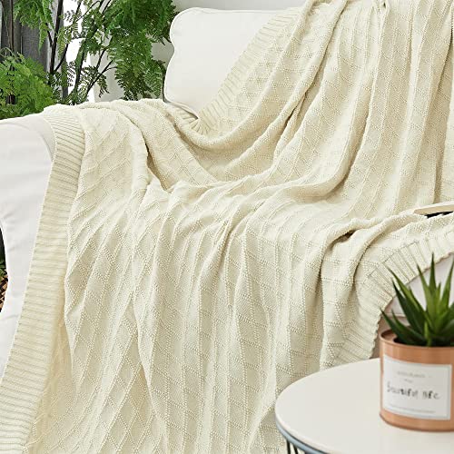 Large Cotton Knit Throw Blanket For Couch Sofa Bed - Home Decorative Soft Cozy Sweater Woven Fall Cable Oversize Knitted Blankets - 3.4 Pounds,Cream 60 X 80 Inch #TOP7