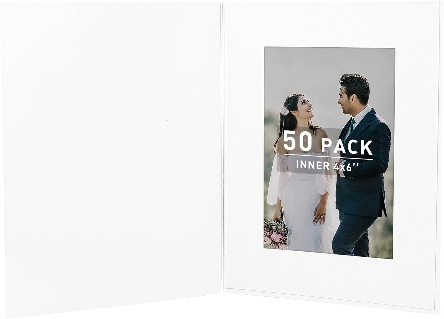 Golden State Art, Pack of 50, 4x6 Photo Folders, Cardboard Picture Frame, Paper Frame Cards, Greetings/Invitation Special Events: Graduation, Christmas, Wedding (White)