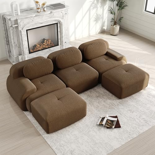 Sapgaks Canapé d'angle convertible, canapé de 2 à 4 places, canapé modulable compressible, peut être combiné librement avec accoudoirs et repose-pieds,...