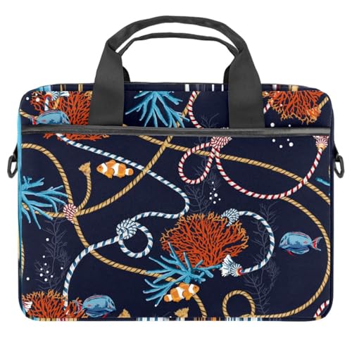 Maletín para laptop de 13 a 14.5 pulgadas con diseño náutico de cuerdas y peces multicolor