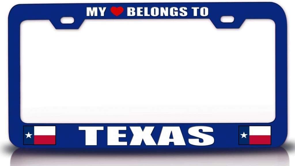 My Heart Belongs to Texas State Flag Metal Car SUV Truck License Plate Frame Bu k80