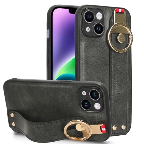 LMFULM® Coque pour Apple iPhone 12 Mini (5,4 Pouces) PU Cover Lanière Poignet Étui de Protection PC Dur Housse Arrière Rigide Case avec Décapsuleur et...