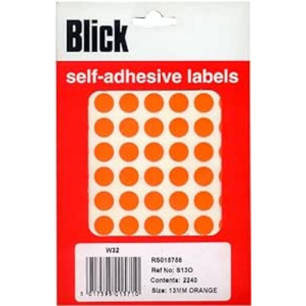 Blick Labels, Orange, Self Adhesive Stickers Office Pack, Coloured Dot, Circles, 13mm, 2240 Labels, Home, Office, Family, School, Holiday Calendar Organising, Planner, Rewards Chart, Colour Coding