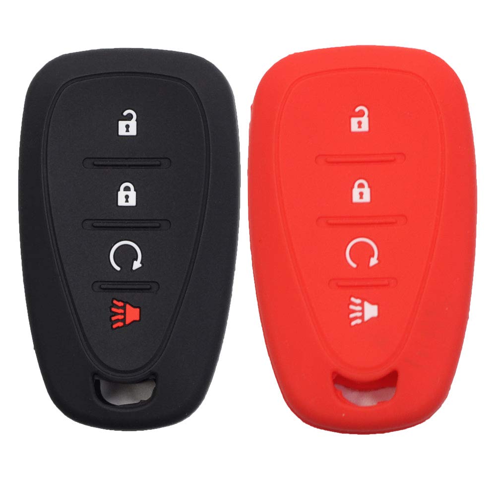 Btopars 2pcs 4 Button Smart Key Fob Silicone Rubber Case Cover Protector Holder Jacket Compatible with Chevy Chevrolet Bolt Camaro Equinox Sonic Trax Volt Cruze Traverse si56blackred
